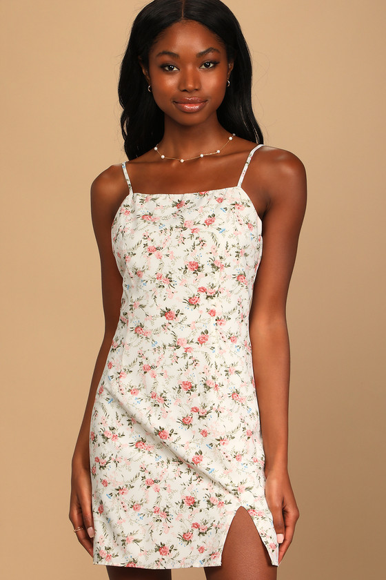 White Floral Print Dress - Sleeveless ...